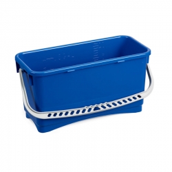 Balde de plástico azul com grelha
